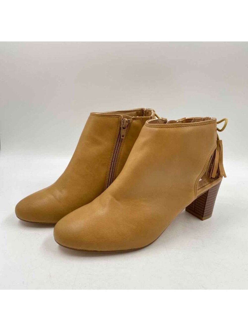 comfortview Fringe Vegan Leather Tan Women's Shoe Size 7.5 camel Solid Boots